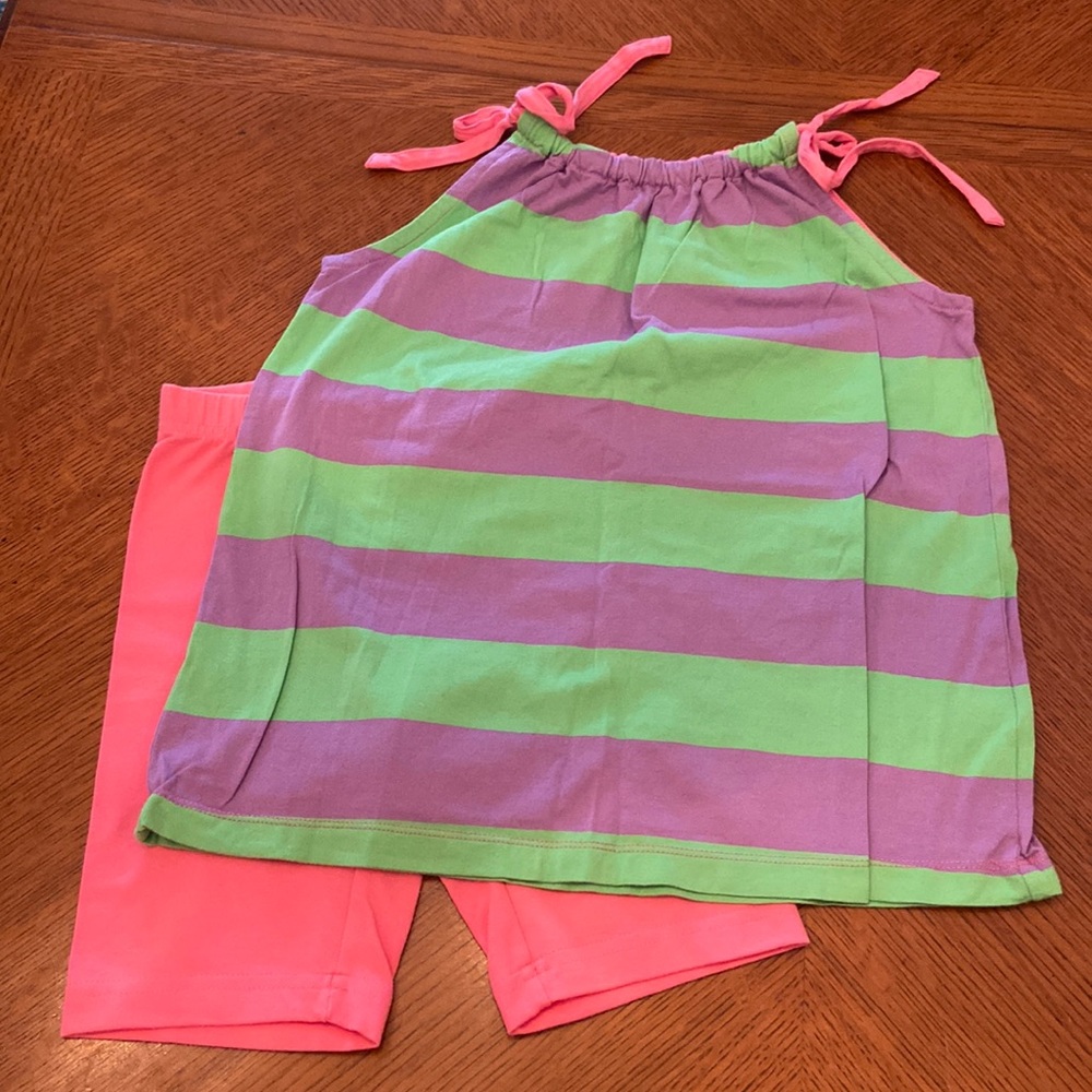 Girls Hanna Andersson Tank Top and Bike Shorts Set size 120 Pink Green Purple